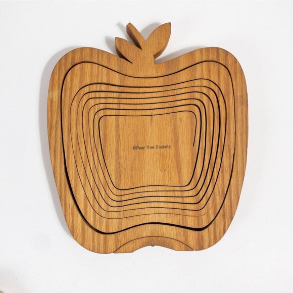 Handcrafted Wooden Collapsible Apple-Shaped Basket By Pear Tree Baskets - Picture 2 of 12